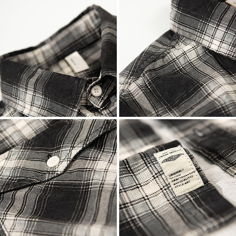 High-end Pure Cotton Trendy Plaid Long-sleeved Shirt Men's Casual Loose Shirt Thickened Coat