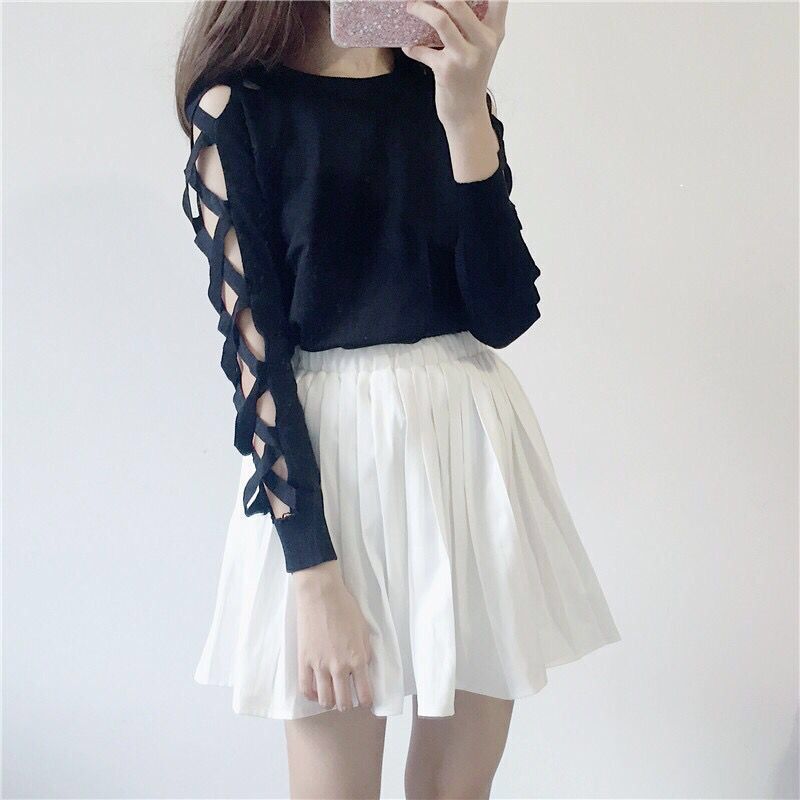Spring And Autumn Pullover Sexy Cutout Round Neck Knitted Bottoming Shirt