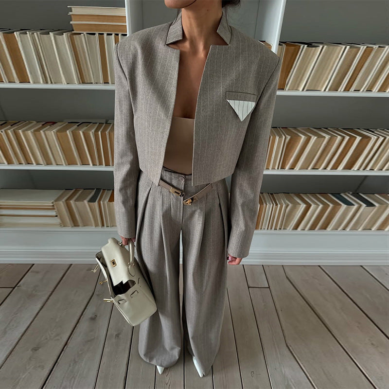 Chic And Stylish Striped Blazer And Suit Pants Casual Set