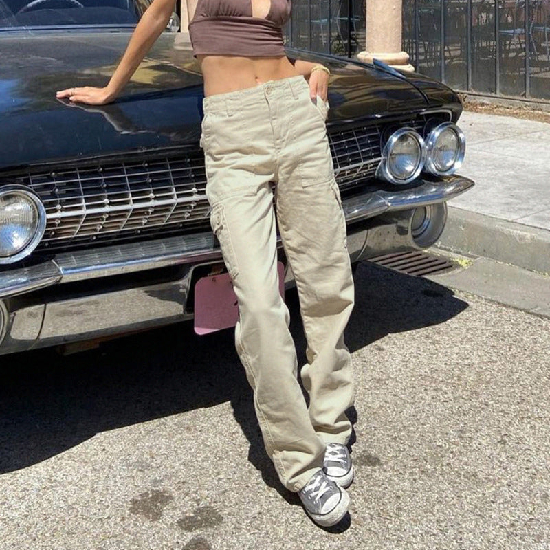 Women's Loose Drape Khaki High Waist Trousers