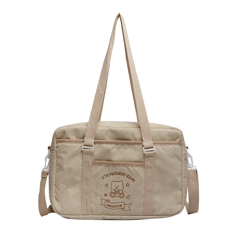 New Bear Embroidered One Shoulder Large Capacity Jk Uniform Bag