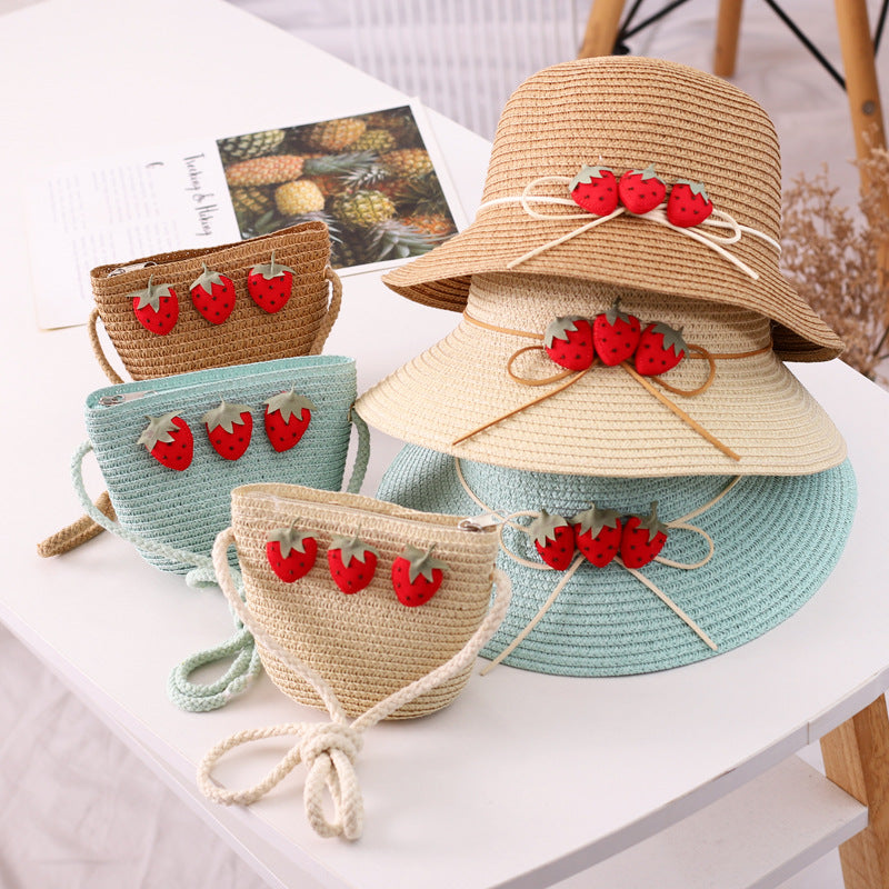 Three Strawberry Suit Children's Summer New Straw Hat