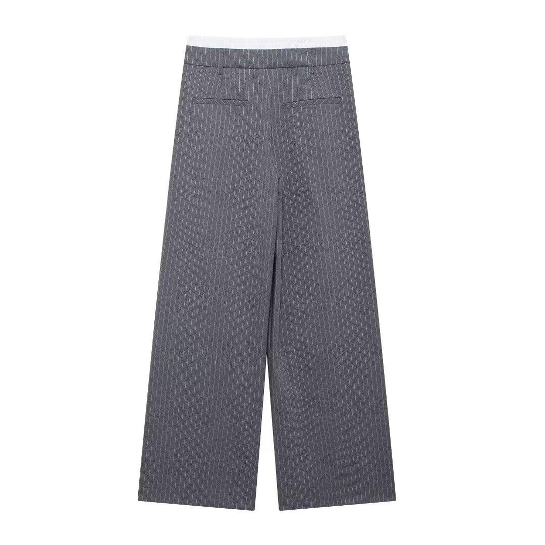 Fashion Pinstripe Boxer Briefs Detail High-waisted Trousers