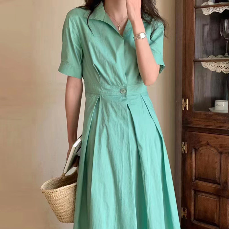 Slim Bubble Sleeve Shirt Style Dress For Women