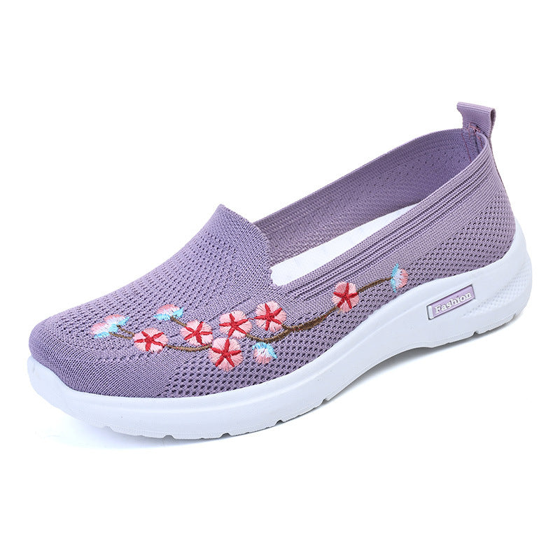 Fashionable And Comfortable Breathable Embroidered Women's Flying Woven Sports Anti-slip Pumps