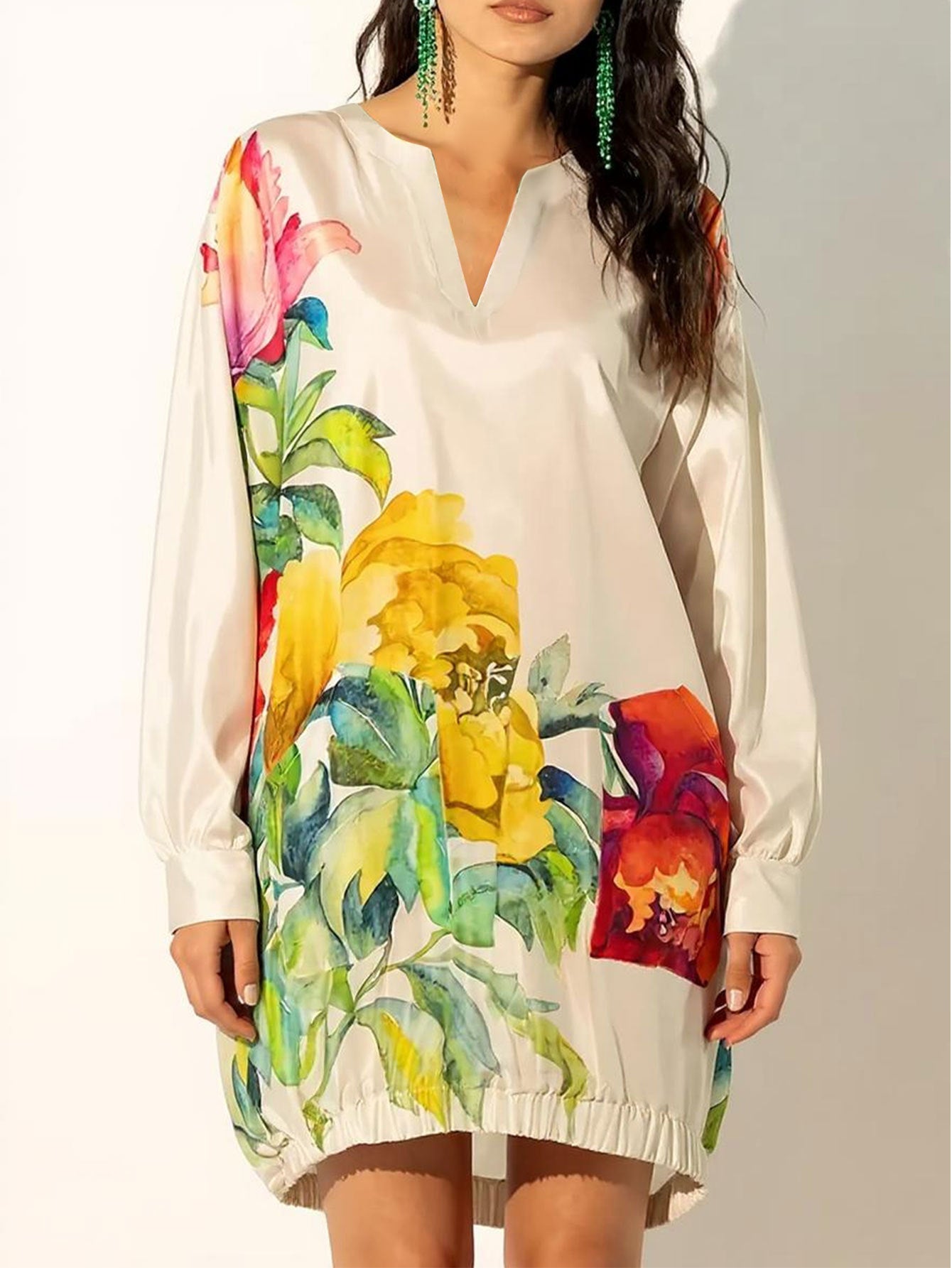 Printed Loose Casual Long-Sleeve Dress For Women