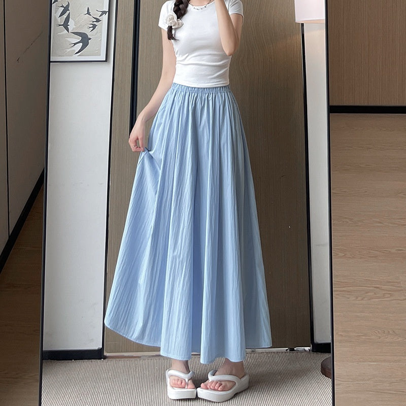 High Waist Slimming A- Line Skirt Casual Small Ice Silk Wide-leg Pants