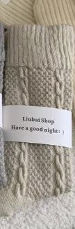 Womens Cable-Knit Wool-Blend Thickened Fleece-Lined Plush Warm Sleep Socks For Winter