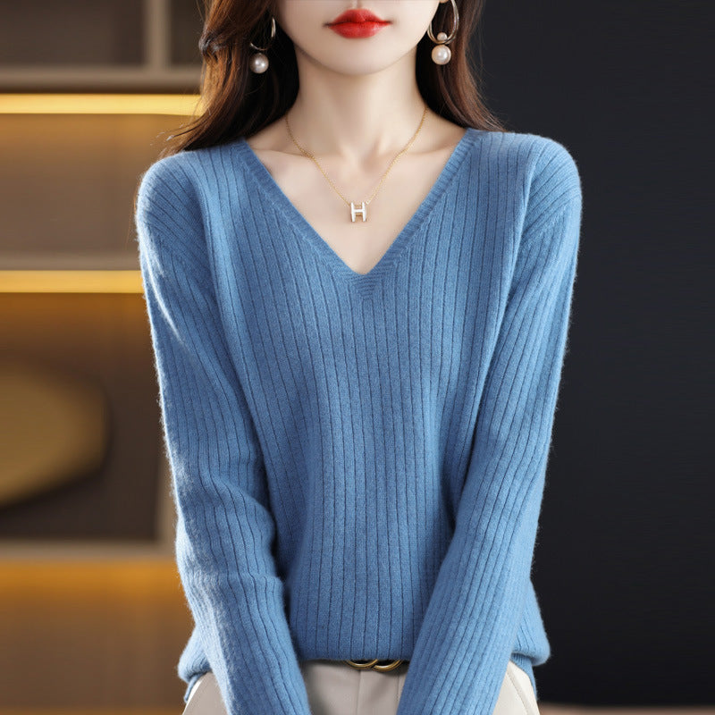 Women's Knitwear V-neck Pullover Base Drawstring Plus Size Short Sweater