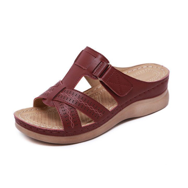 Women's Hollow Peep Toe Wedge Velcro Sandals
