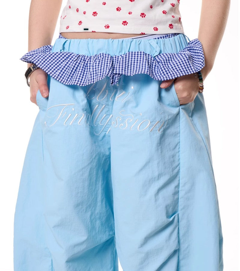 Plaid Stitching Wide Leg Pants Women's Loose Quick-drying Pants