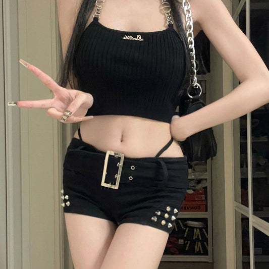 Womens Black Low-Waist Butt-Lifting Slimming Ultra-Short Shorts