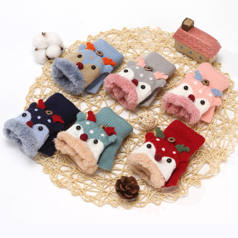 Children's Warm Flip Half Finger Woolen Gloves