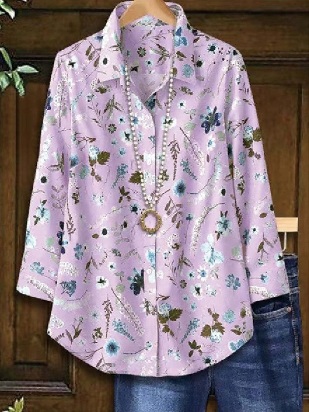 Elegant og moderigtig langærmet bluse med print til kvinder i Europa og Amerika