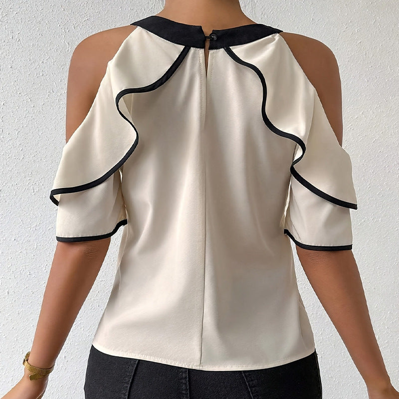 Women's Double-layer Short-sleeved Bow Collar Shirt Pullover