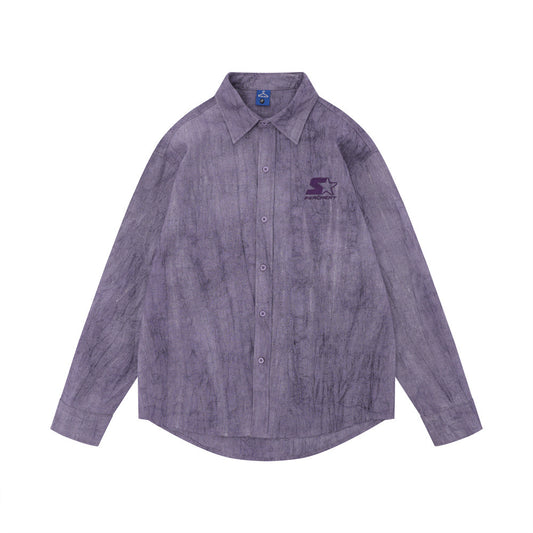Simple Embroidered Linen Cotton Distressed Shirt For Men