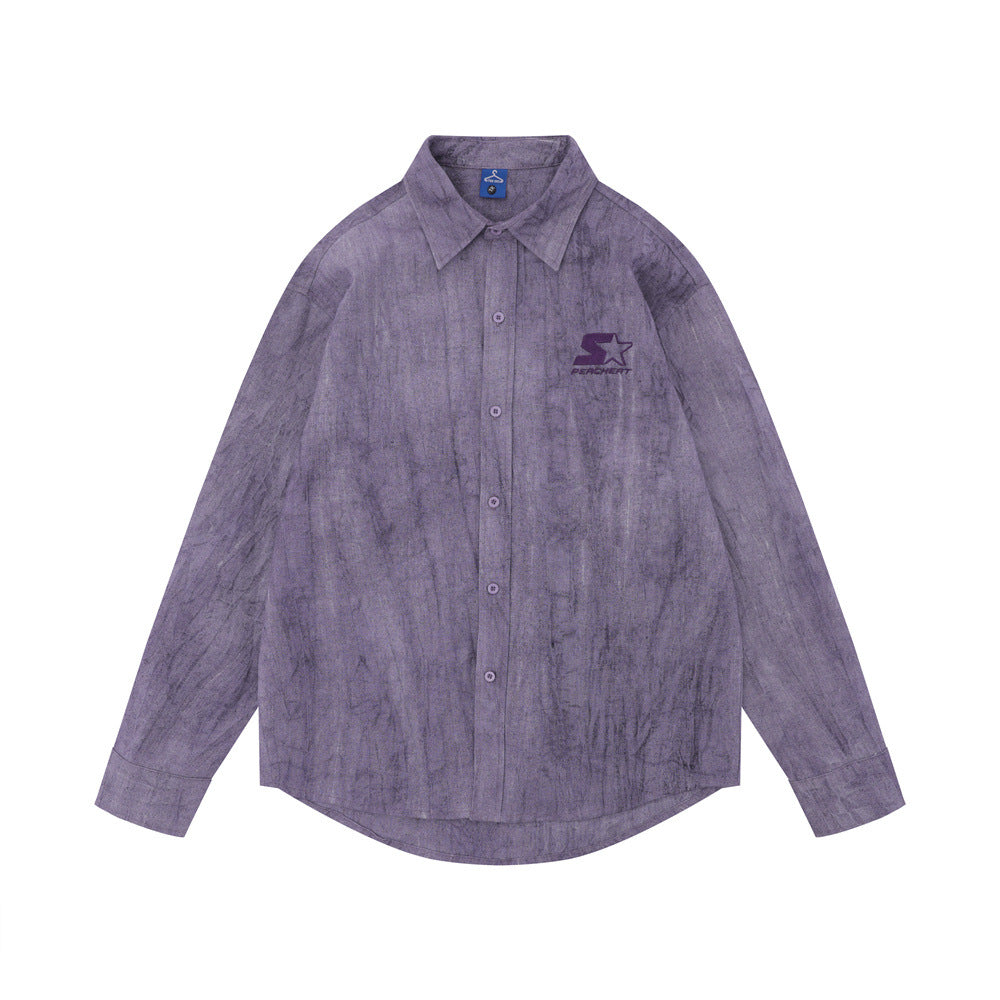 Simple Embroidered Linen Cotton Distressed Shirt For Men