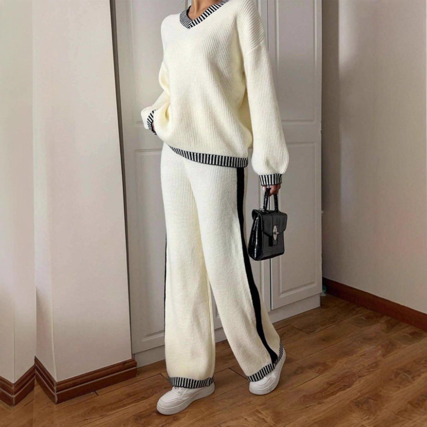 New Korean-style Jacquard Crew-neck Long-sleeve Set