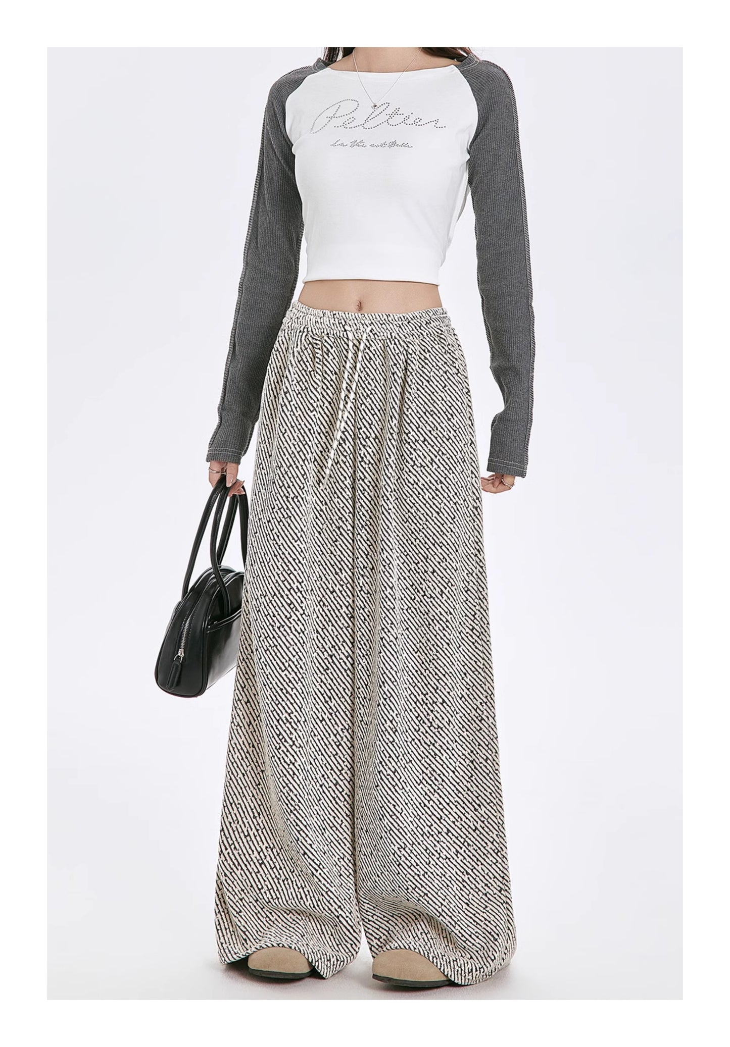 Striped Straight Casual Winter Loose Drooping Wide-leg Pants
