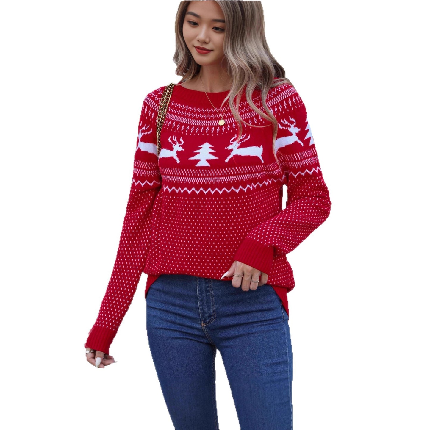 Casual Loose Long Sleeve Jacquard Sweater For Women
