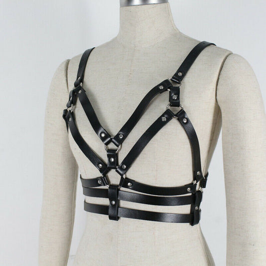 Women's Leather Bra Clothing With Body Chains Ornament