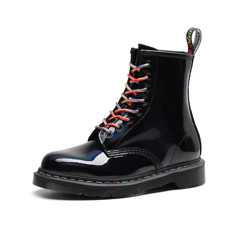 High-top Women's Boots Round Head Mirror Laser Military Boots