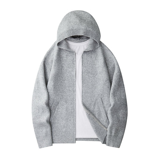 Fashionable Zippered Hooded Knitted Men's Sweater