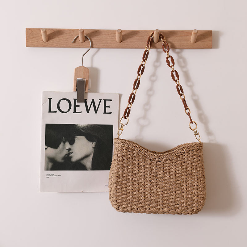 Crescent Single Shoulder Solid Straw Woven Bag