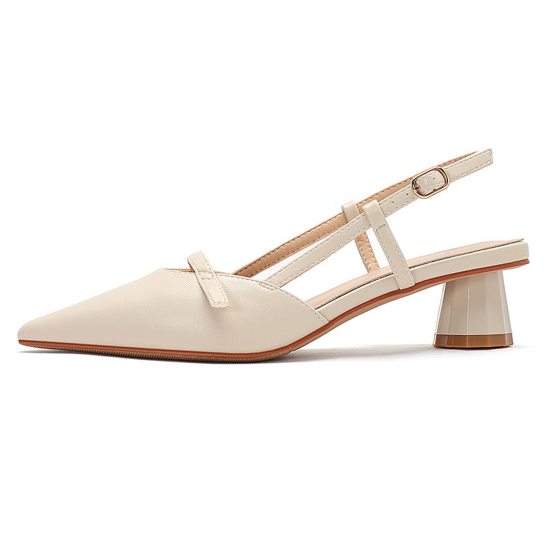 Women's Chunky Heel Low Heel Pointed Leather Stitching Fashion Sandals