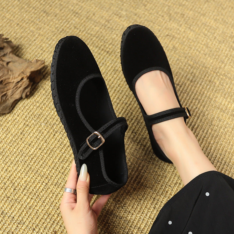 Retro Flat Bottom Suede Pumps Red Gentle