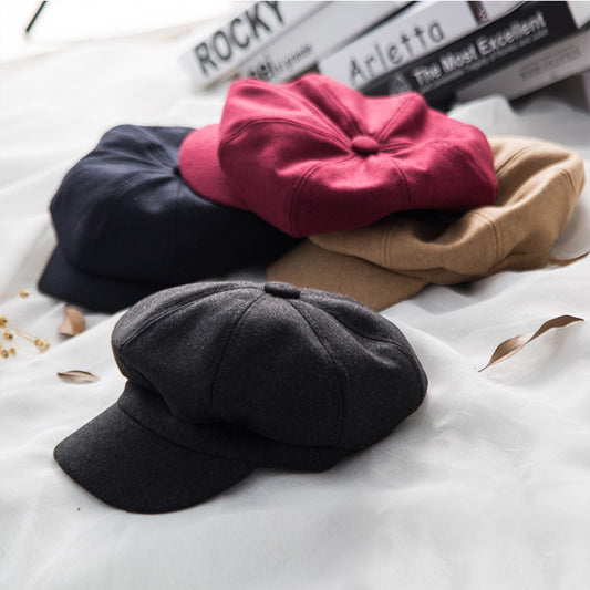 Woolen Beret Casual Versatile Octagonal Hat