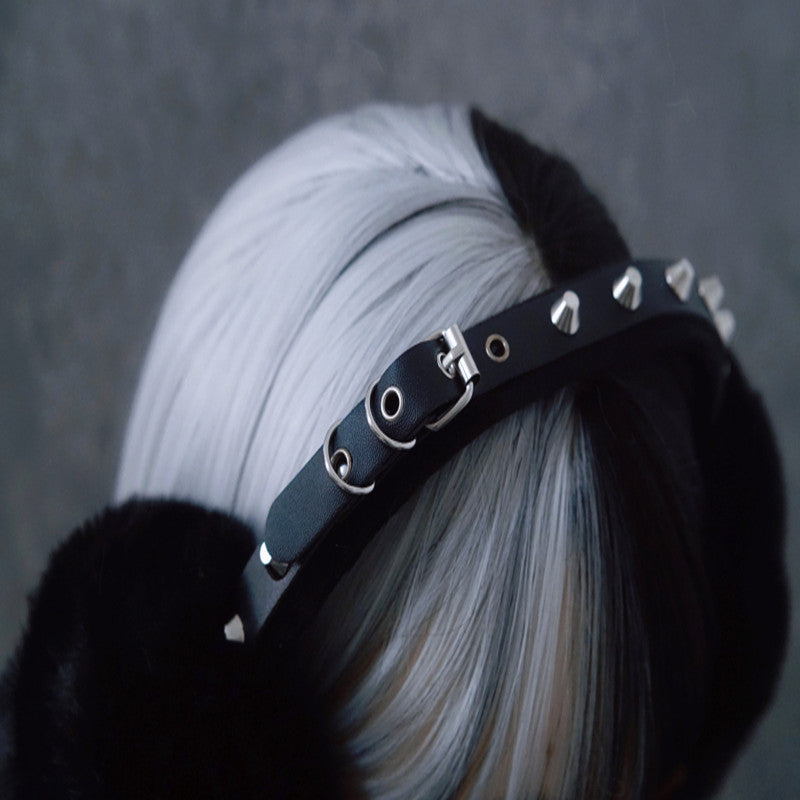 Faux Fur Rivets Headband Earmuffs Autumn And Winter Warmth