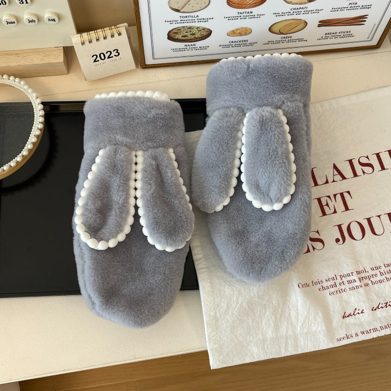 Simple Short Plush Warm Gloves For Women Winter