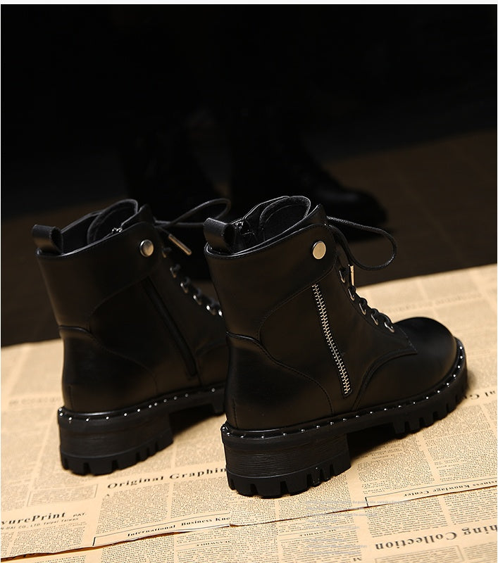 Martin Boots Women's New Autumn And Winter Plus Velvet Thick Bottom All-match Thick Heel