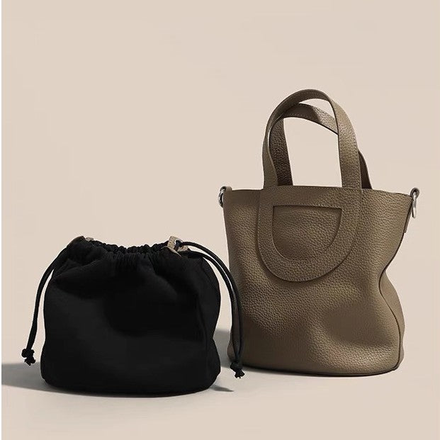 First Layer Cowhide Pig Nose Vegetable Basket Bucket Bag Hand Bill Of Lading Shoulder