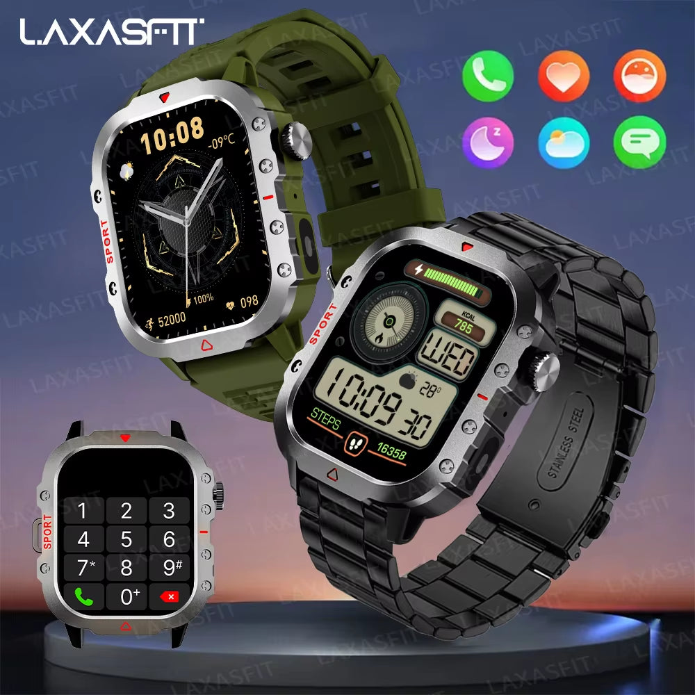 LED Flashlight Smart Watch Men Sports Fitness Bluetooth Call Heart Rate Health Monitor Outdoor Smart Watch Holiday Gift
