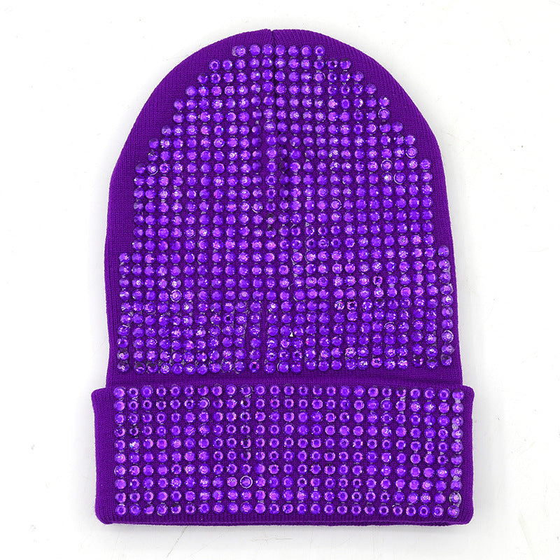 Punk Rhinestone Warm All-matching Acrylic Knitted Drill Cap