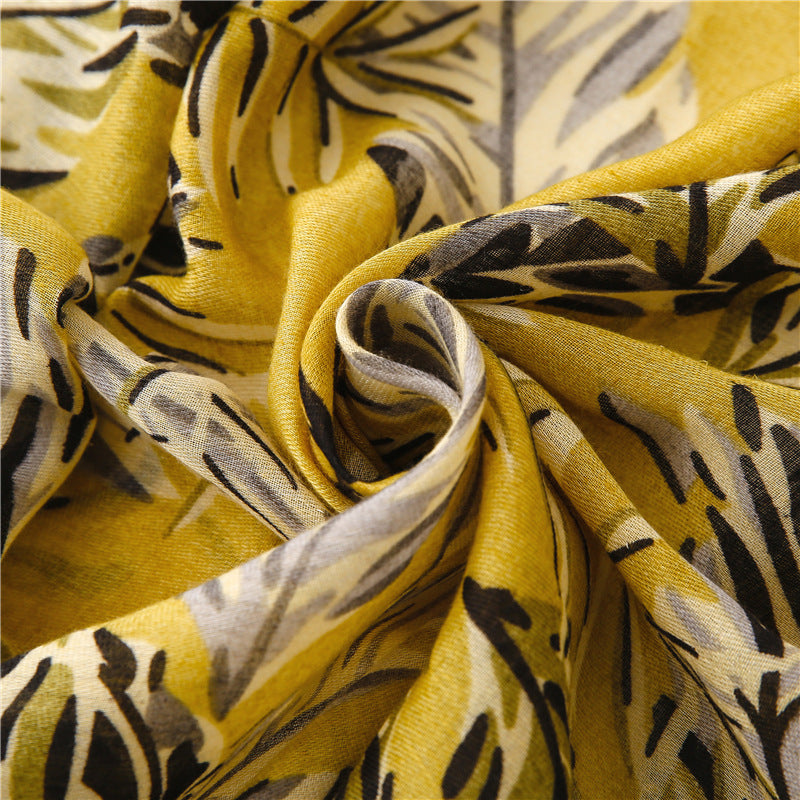 Creative Ginger Japanese Banana Leaf Printed Silk Scarf  Plant