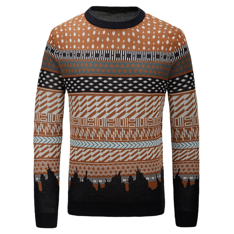 Contrasting Color Sweater Men's Slim Pullover Sweater