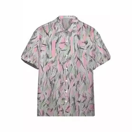 Fiber Men's Short-sleeved Shirt Stretch Printed Shirt