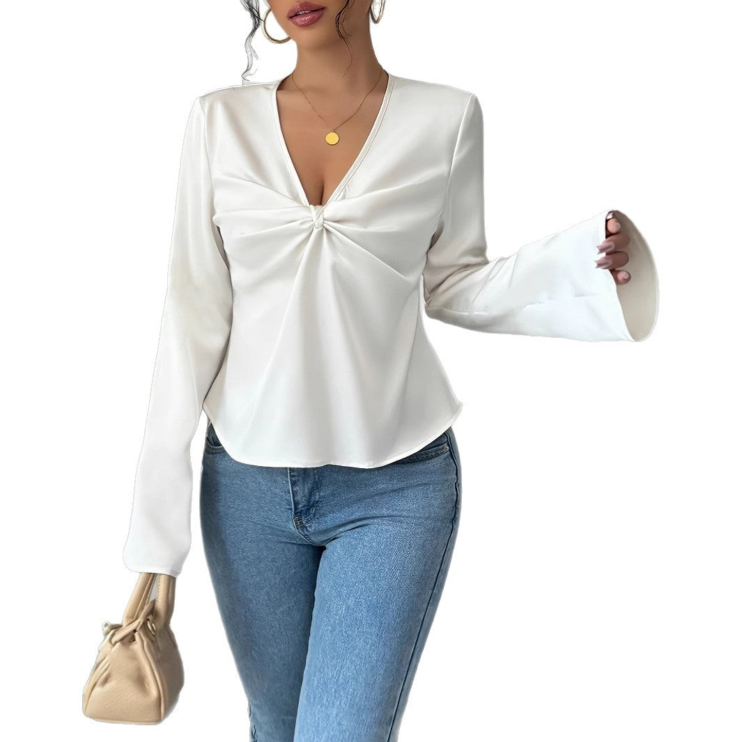 French Niche Design Twisted Satin Texture Shirt