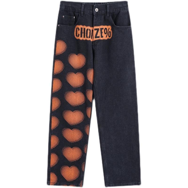 Love Letter Print Overalls Men's And Women's Loose Straight Trousers