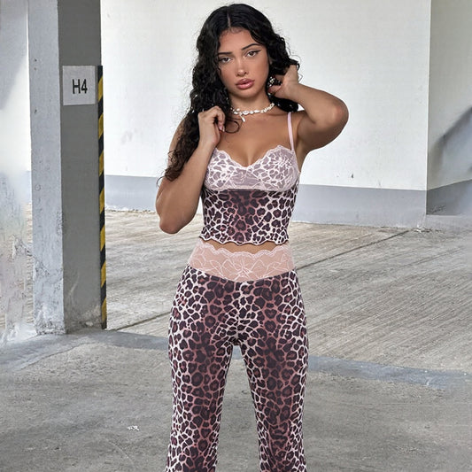 Womens Sexy Printed Bodycon Camisole And Pants Set