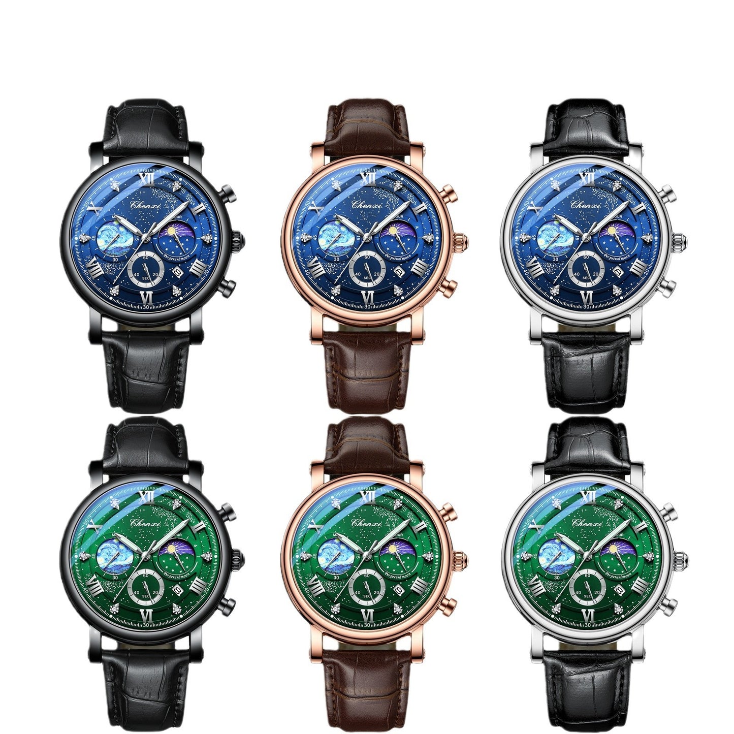 Multifunctional Luminous Moon Phase Calendar Watch