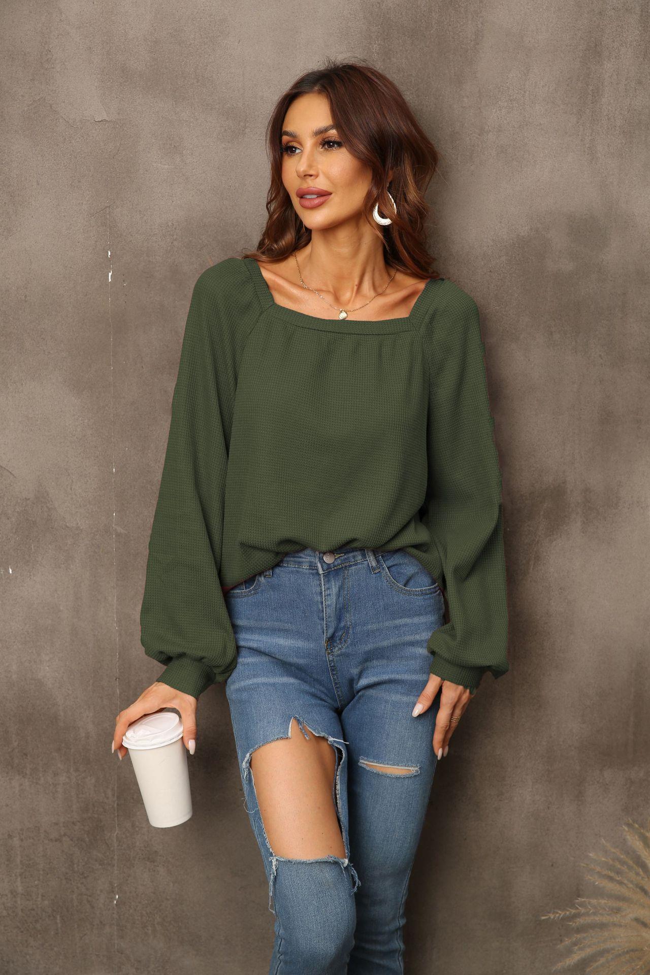 Women's New Square Neck Loose Pullover Bottoming Shirt