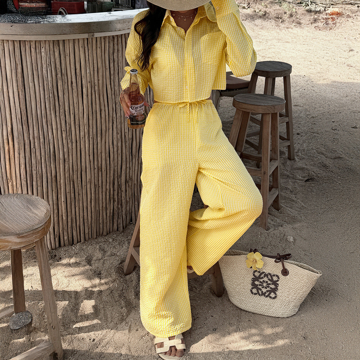 Womens Stylish Casual Striped Two-piece Set
