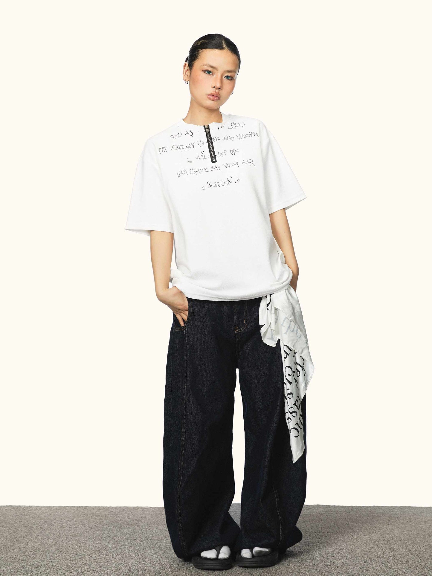 Men's And Women's Same Style American Letter Print Half Zipper Short Sleeve