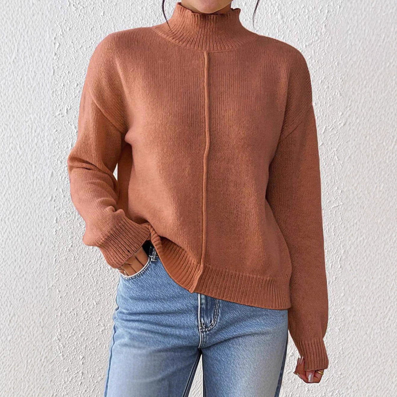 Casual European And American Autumn And Winter Solid Color Base Sweater