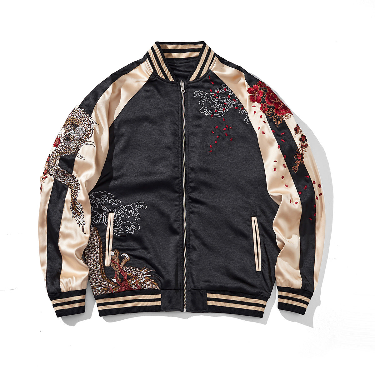 Heavy Duty Embroidered Divine Beast Flying Dragon Mens Casual Baseball Jacket