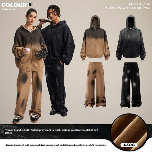 Hættetrøje Aber Vasket Og Slidt Gradient Sweaterbukser Til Mænd